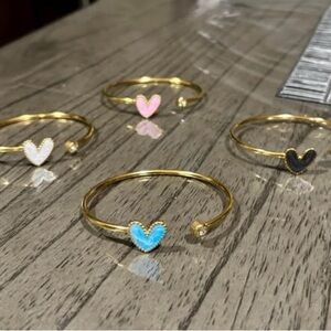 All 4 together/ Chic Gold Bangle Set with Heart Charms